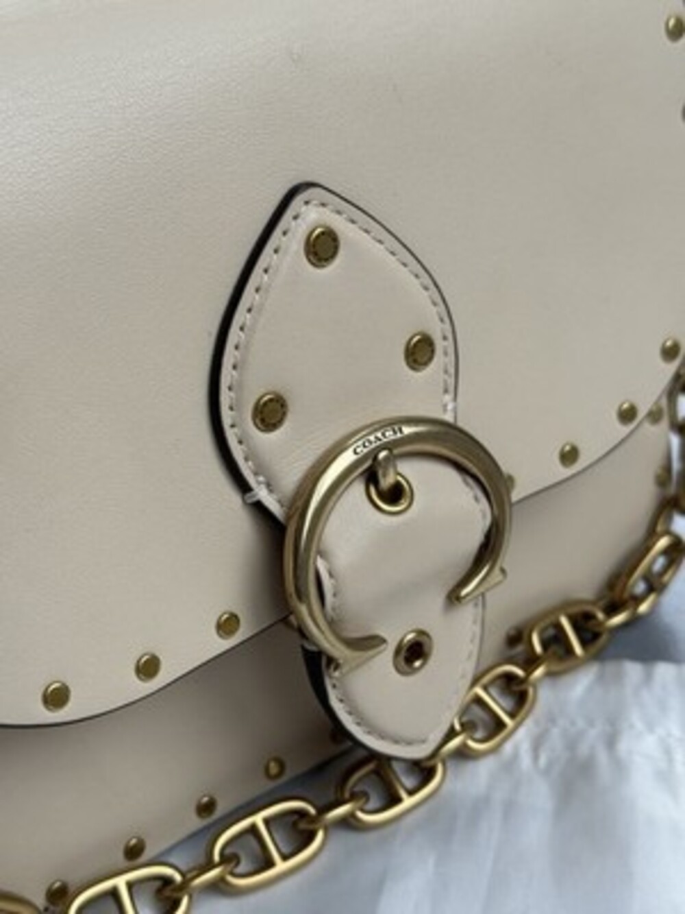 CLEAN! Coach Beat Shoulder Bag 18 Rivets Style 4600 TRIPLE STRAP Chain Leather - Picture 3 of 16